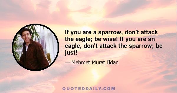 If you are a sparrow, don't attack the eagle; be wise! If you are an eagle, don't attack the sparrow; be just!