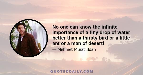 No one can know the infinite importance of a tiny drop of water better than a thirsty bird or a little ant or a man of desert!