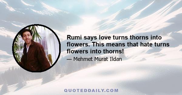 Rumi says love turns thorns into flowers. This means that hate turns flowers into thorns!