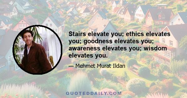 Stairs elevate you; ethics elevates you; goodness elevates you; awareness elevates you; wisdom elevates you.