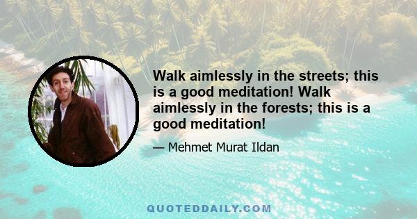 Walk aimlessly in the streets; this is a good meditation! Walk aimlessly in the forests; this is a good meditation!