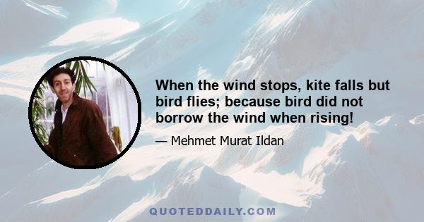 When the wind stops, kite falls but bird flies; because bird did not borrow the wind when rising!