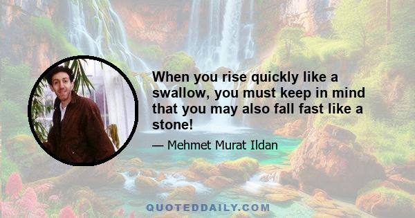 When you rise quickly like a swallow, you must keep in mind that you may also fall fast like a stone!