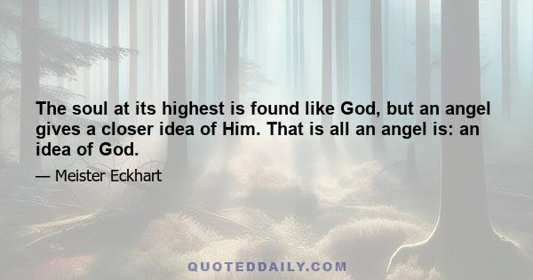 The soul at its highest is found like God, but an angel gives a closer idea of Him. That is all an angel is: an idea of God.