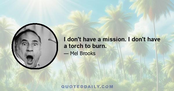 I don't have a mission. I don't have a torch to burn.