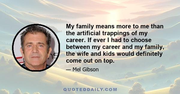 My family means more to me than the artificial trappings of my career. If ever I had to choose between my career and my family, the wife and kids would definitely come out on top.