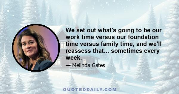 We set out what's going to be our work time versus our foundation time versus family time, and we'll reassess that... sometimes every week.