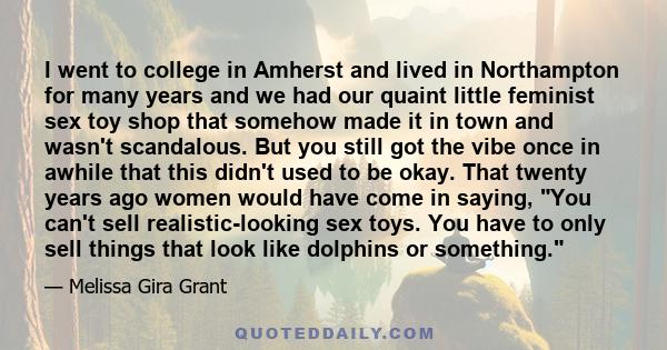 I went to college in Amherst and lived in Northampton for many years and we had our quaint little feminist sex toy shop that somehow made it in town and wasn't scandalous. But you still got the vibe once in awhile that