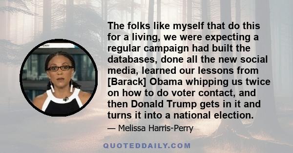 The folks like myself that do this for a living, we were expecting a regular campaign had built the databases, done all the new social media, learned our lessons from [Barack] Obama whipping us twice on how to do voter