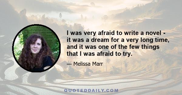 I was very afraid to write a novel - it was a dream for a very long time, and it was one of the few things that I was afraid to try.