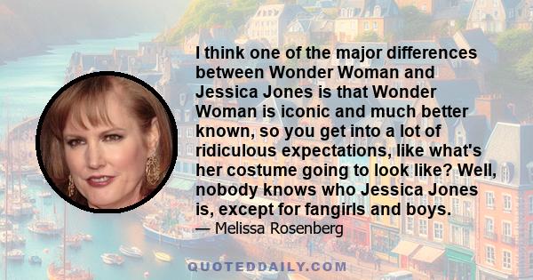 I think one of the major differences between Wonder Woman and Jessica Jones is that Wonder Woman is iconic and much better known, so you get into a lot of ridiculous expectations, like what's her costume going to look