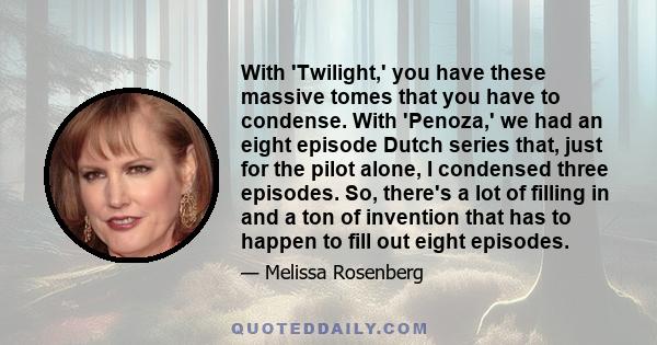 With 'Twilight,' you have these massive tomes that you have to condense. With 'Penoza,' we had an eight episode Dutch series that, just for the pilot alone, I condensed three episodes. So, there's a lot of filling in