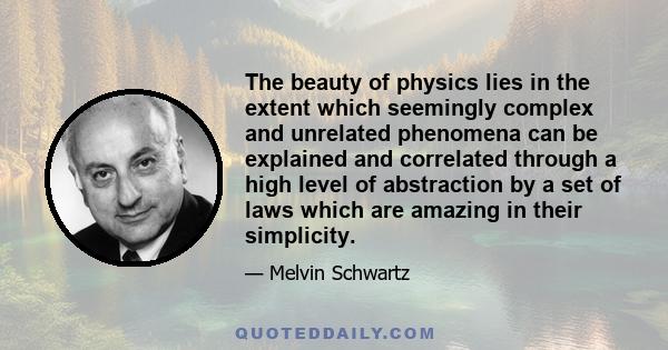 The beauty of physics lies in the extent which seemingly complex and unrelated phenomena can be explained and correlated through a high level of abstraction by a set of laws which are amazing in their simplicity.