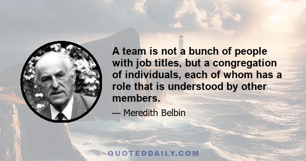 A team is not a bunch of people with job titles, but a congregation of individuals, each of whom has a role that is understood by other members.