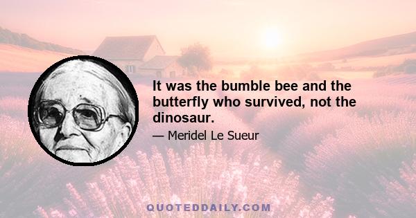 It was the bumble bee and the butterfly who survived, not the dinosaur.