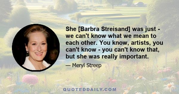 She [Barbra Streisand] was just - we can't know what we mean to each other. You know, artists, you can't know - you can't know that, but she was really important.