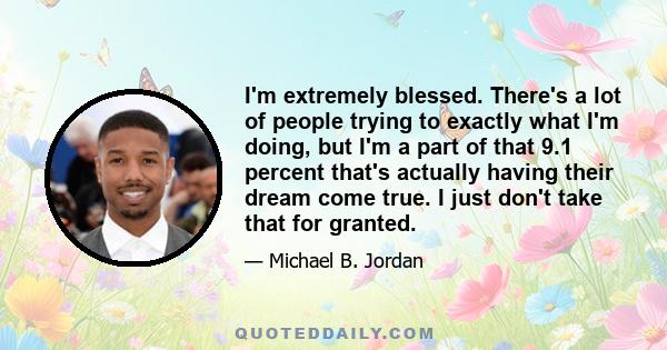 I'm extremely blessed. There's a lot of people trying to exactly what I'm doing, but I'm a part of that 9.1 percent that's actually having their dream come true. I just don't take that for granted.