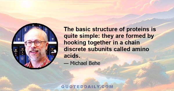 The basic structure of proteins is quite simple: they are formed by hooking together in a chain discrete subunits called amino acids.