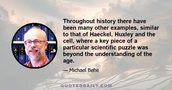 Throughout history there have been many other examples, similar to that of Haeckel, Huxley and the cell, where a key piece of a particular scientific puzzle was beyond the understanding of the age.