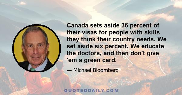 Canada sets aside 36 percent of their visas for people with skills they think their country needs. We set aside six percent. We educate the doctors, and then don't give 'em a green card.