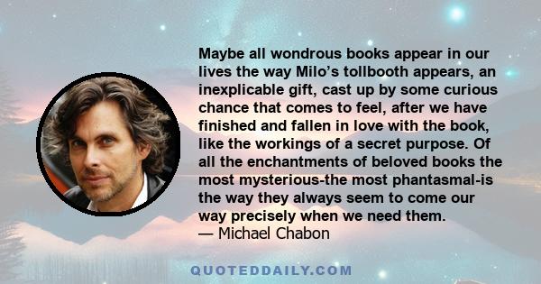 Maybe all wondrous books appear in our lives the way Milo’s tollbooth appears, an inexplicable gift, cast up by some curious chance that comes to feel, after we have finished and fallen in love with the book, like the