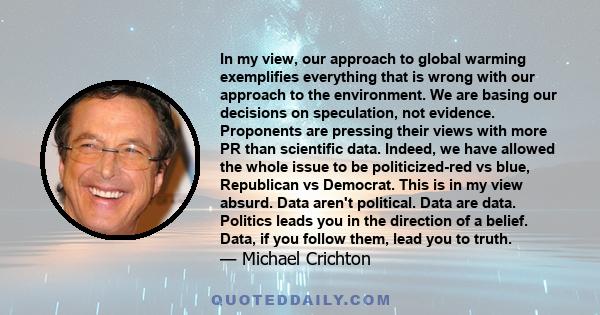 In my view, our approach to global warming exemplifies everything that is wrong with our approach to the environment. We are basing our decisions on speculation, not evidence. Proponents are pressing their views with