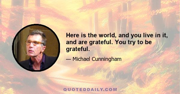 Here is the world, and you live in it, and are grateful. You try to be grateful.