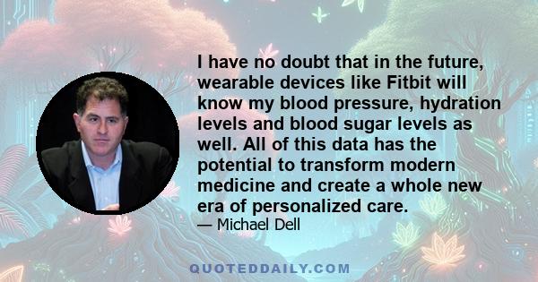 I have no doubt that in the future, wearable devices like Fitbit will know my blood pressure, hydration levels and blood sugar levels as well. All of this data has the potential to transform modern medicine and create a 