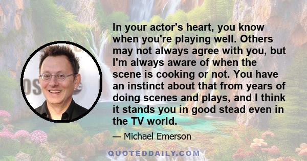 In your actor's heart, you know when you're playing well. Others may not always agree with you, but I'm always aware of when the scene is cooking or not. You have an instinct about that from years of doing scenes and