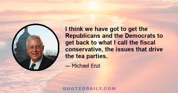 I think we have got to get the Republicans and the Democrats to get back to what I call the fiscal conservative, the issues that drive the tea parties.