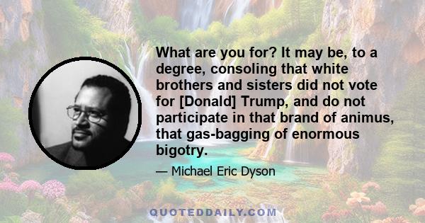 What are you for? It may be, to a degree, consoling that white brothers and sisters did not vote for [Donald] Trump, and do not participate in that brand of animus, that gas-bagging of enormous bigotry.