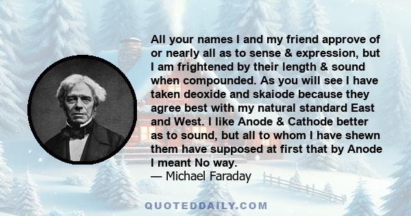 All your names I and my friend approve of or nearly all as to sense & expression, but I am frightened by their length & sound when compounded. As you will see I have taken deoxide and skaiode because they agree best