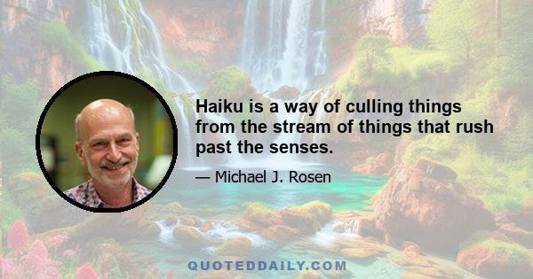 Haiku is a way of culling things from the stream of things that rush past the senses.