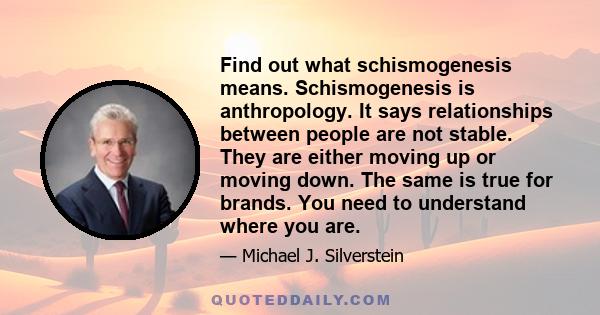 Find out what schismogenesis means. Schismogenesis is anthropology. It says relationships between people are not stable. They are either moving up or moving down. The same is true for brands. You need to understand