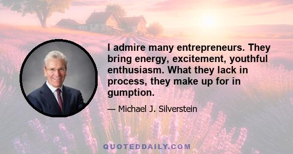 I admire many entrepreneurs. They bring energy, excitement, youthful enthusiasm. What they lack in process, they make up for in gumption.