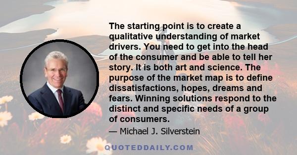 The starting point is to create a qualitative understanding of market drivers. You need to get into the head of the consumer and be able to tell her story. It is both art and science. The purpose of the market map is to 