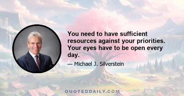 You need to have sufficient resources against your priorities. Your eyes have to be open every day.