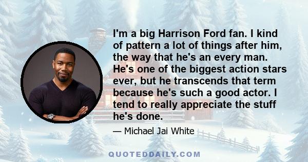 I'm a big Harrison Ford fan. I kind of pattern a lot of things after him, the way that he's an every man. He's one of the biggest action stars ever, but he transcends that term because he's such a good actor. I tend to