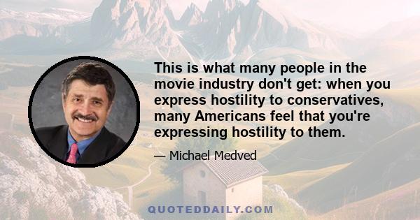 This is what many people in the movie industry don't get: when you express hostility to conservatives, many Americans feel that you're expressing hostility to them.