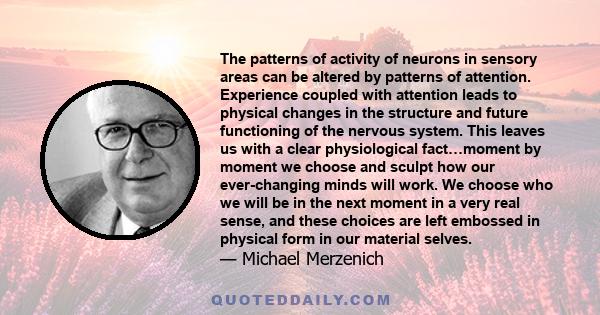 The patterns of activity of neurons in sensory areas can be altered by patterns of attention. Experience coupled with attention leads to physical changes in the structure and future functioning of the nervous system.