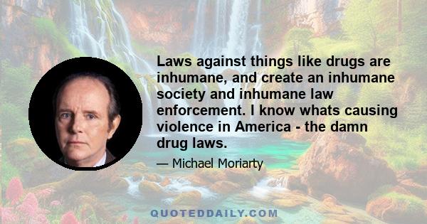 Laws against things like drugs are inhumane, and create an inhumane society and inhumane law enforcement. I know whats causing violence in America - the damn drug laws.