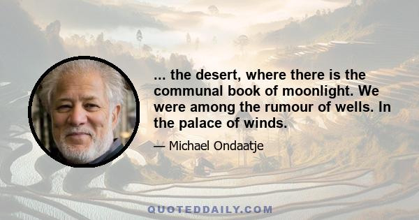 ... the desert, where there is the communal book of moonlight. We were among the rumour of wells. In the palace of winds.