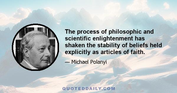 The process of philosophic and scientific enlightenment has shaken the stability of beliefs held explicitly as articles of faith.