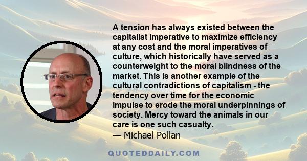 A tension has always existed between the capitalist imperative to maximize efficiency at any cost and the moral imperatives of culture, which historically have served as a counterweight to the moral blindness of the