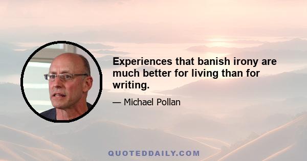 Experiences that banish irony are much better for living than for writing.