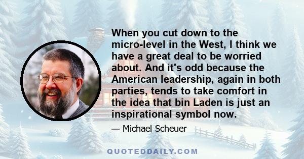 When you cut down to the micro-level in the West, I think we have a great deal to be worried about. And it's odd because the American leadership, again in both parties, tends to take comfort in the idea that bin Laden