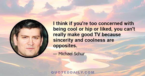 I think if you're too concerned with being cool or hip or liked, you can't really make good TV because sincerity and coolness are opposites.