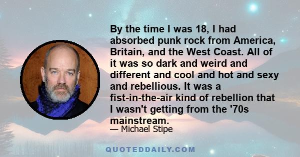 By the time I was 18, I had absorbed punk rock from America, Britain, and the West Coast. All of it was so dark and weird and different and cool and hot and sexy and rebellious. It was a fist-in-the-air kind of