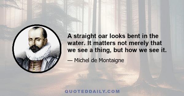 A straight oar looks bent in the water. It matters not merely that we see a thing, but how we see it.