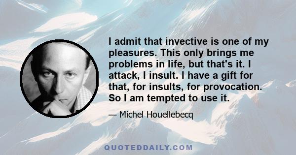 I admit that invective is one of my pleasures. This only brings me problems in life, but that's it. I attack, I insult. I have a gift for that, for insults, for provocation. So I am tempted to use it.